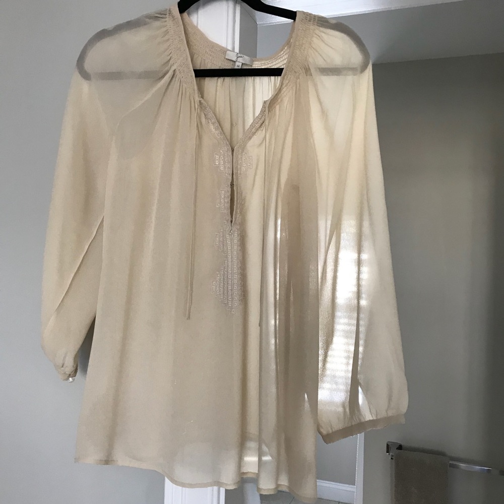 Joie sheer cream peasant blouse